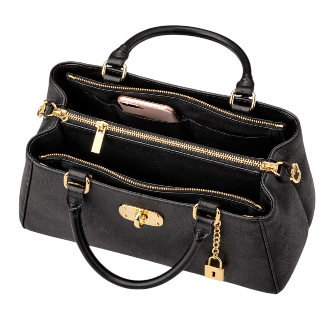 Tuxzen Black Women's Leather Elegant  Handbag Top Handle Fashion